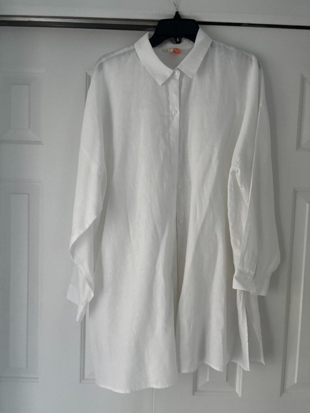 EUC Eileen Fisher white handkerchief, pleated back linen tunic sz XL